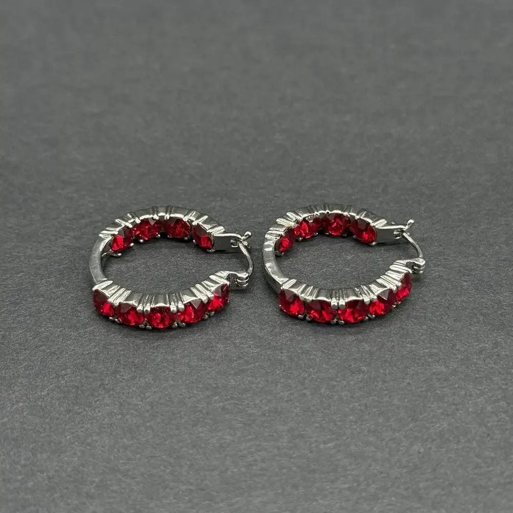 316L Surgical Stainless Steel Red Rhinestone Hoop & Stud Earrings Jewelry Lot
